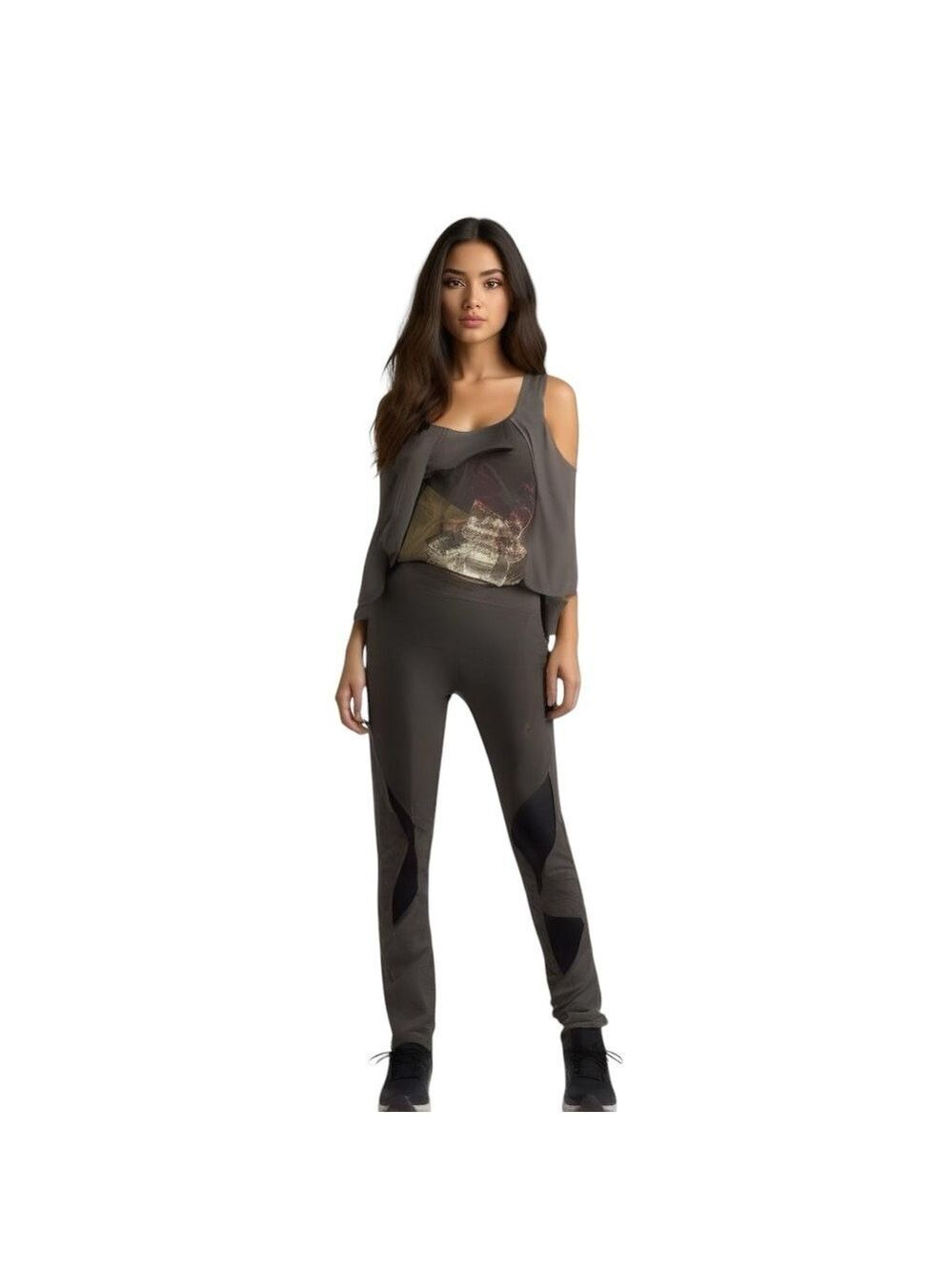 Puma Moto Tight Black Leggings Gold Logo Active Athletic Women's M Knee Detailed